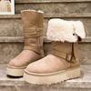Дубленка и мех интегрированный кожаный лацкан рыцарские снежные хлопковые сапоги длинные сапоги толстая подошва маффин утолщенные две женские туфли
