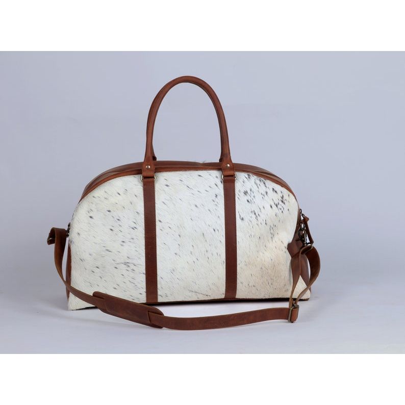 Handmade Cowhide Leather Duffel Bag: Large Animal Print Travel Bag