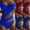 Sexy Push Up Sling Bikini Mesh Splicing Solid Color Criss Cross Pleated One-Piece Conservative Swimwear Bikini Suits For Women