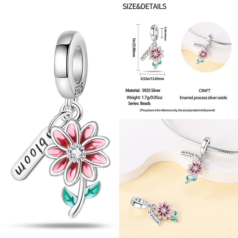 Copper Lavender Tulips Pansy Iris Charm Beads Colorful Flower Dangle Fit Original Bracelet Diy Jewelry Gift