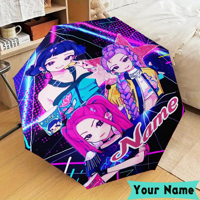 Custom Name KPop Cartoon Umbrella, Foldable Umbrella Suitable for Outdoor Shopping Travel Sports, Exquisite Gift for Family