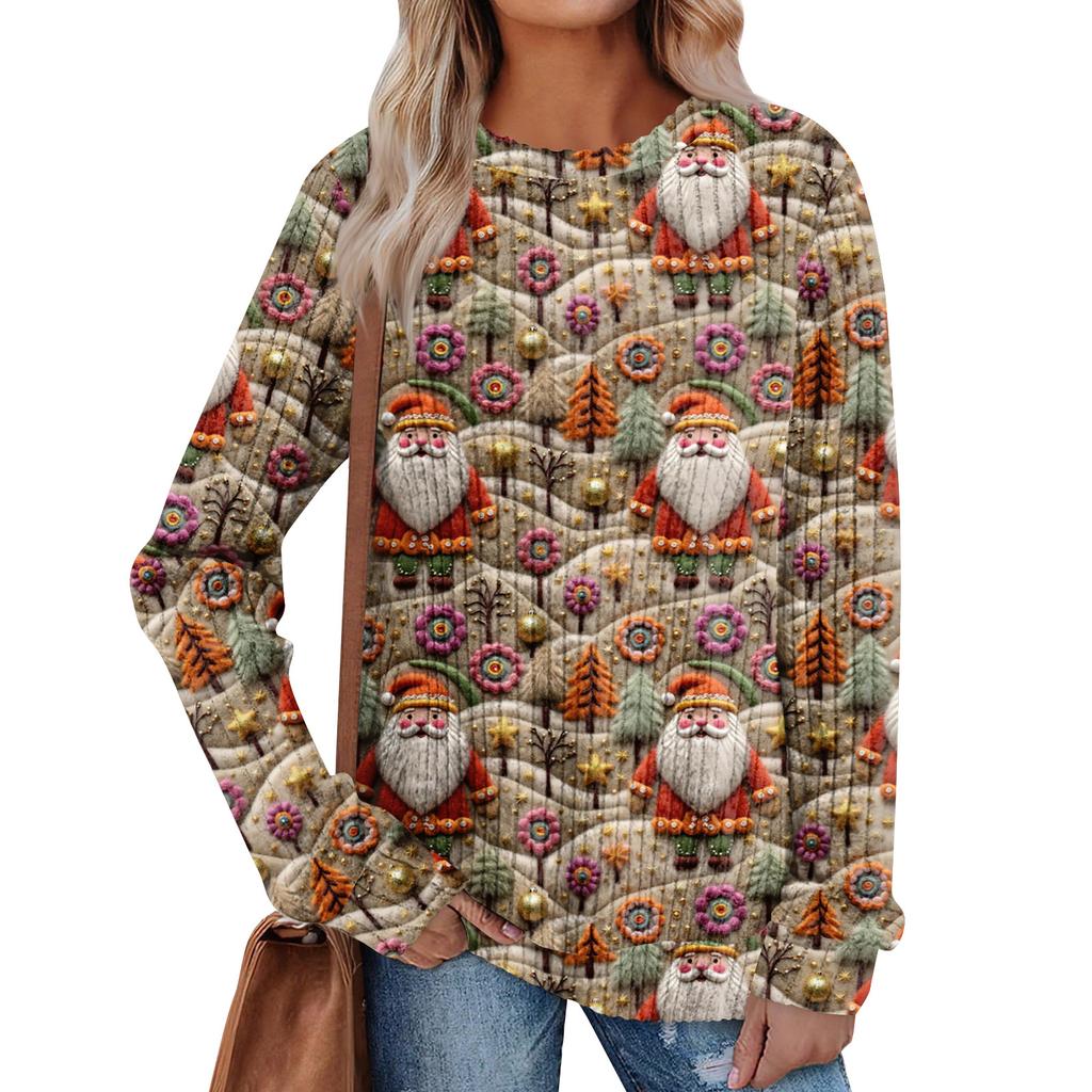 Women's Printed Lightweight Brushed-Cotton Round Neck Top