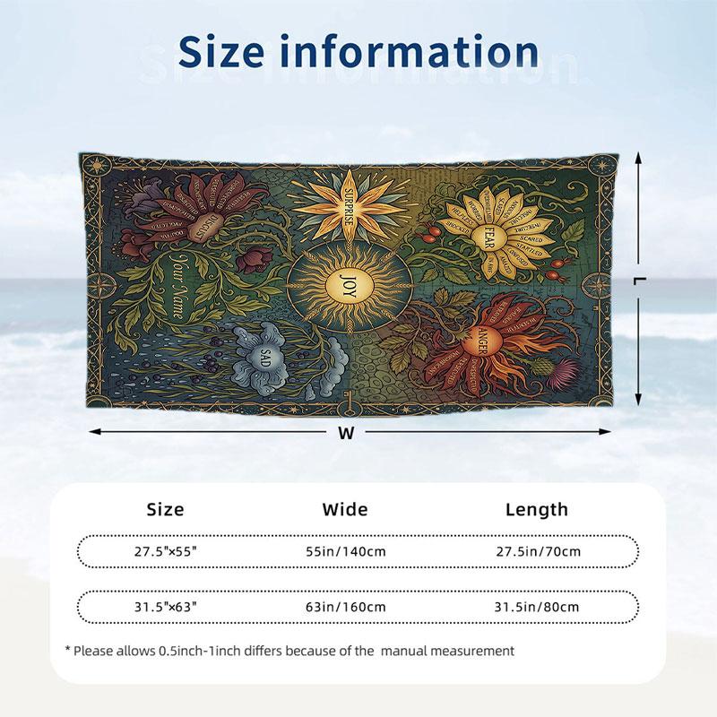 Flower Power Groovy Art Theme Quick Dry Beach Towel Custom Name Text Print Large Sand Resistant Towel Beach Vacation