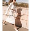Spring New Women's Clothing Work Clothing Casual V-neck Long Sleeves with Belt Silk Satin Texture Dress 2298053