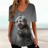 Летний топ с V-образным вырезом и принтом 3D мультяшного кота, модные повседневные женские футболки с короткими рукавами