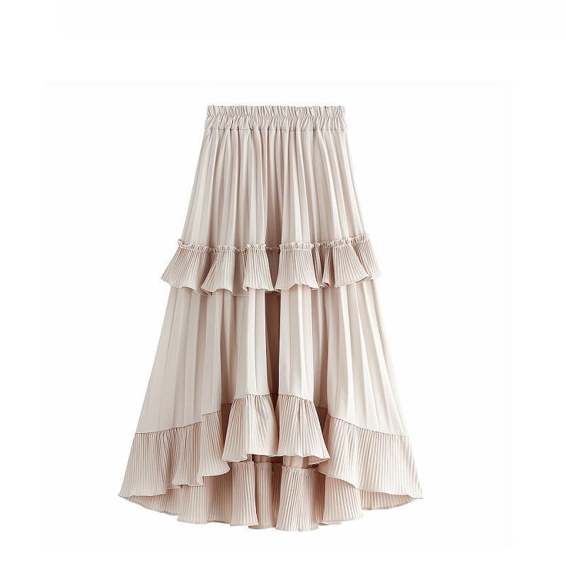 Юбка-полусолнце женская осенняя А-силуэта плиссированная юбка короткая спереди длинная сзади с воланами нерегулярная юбка-торт