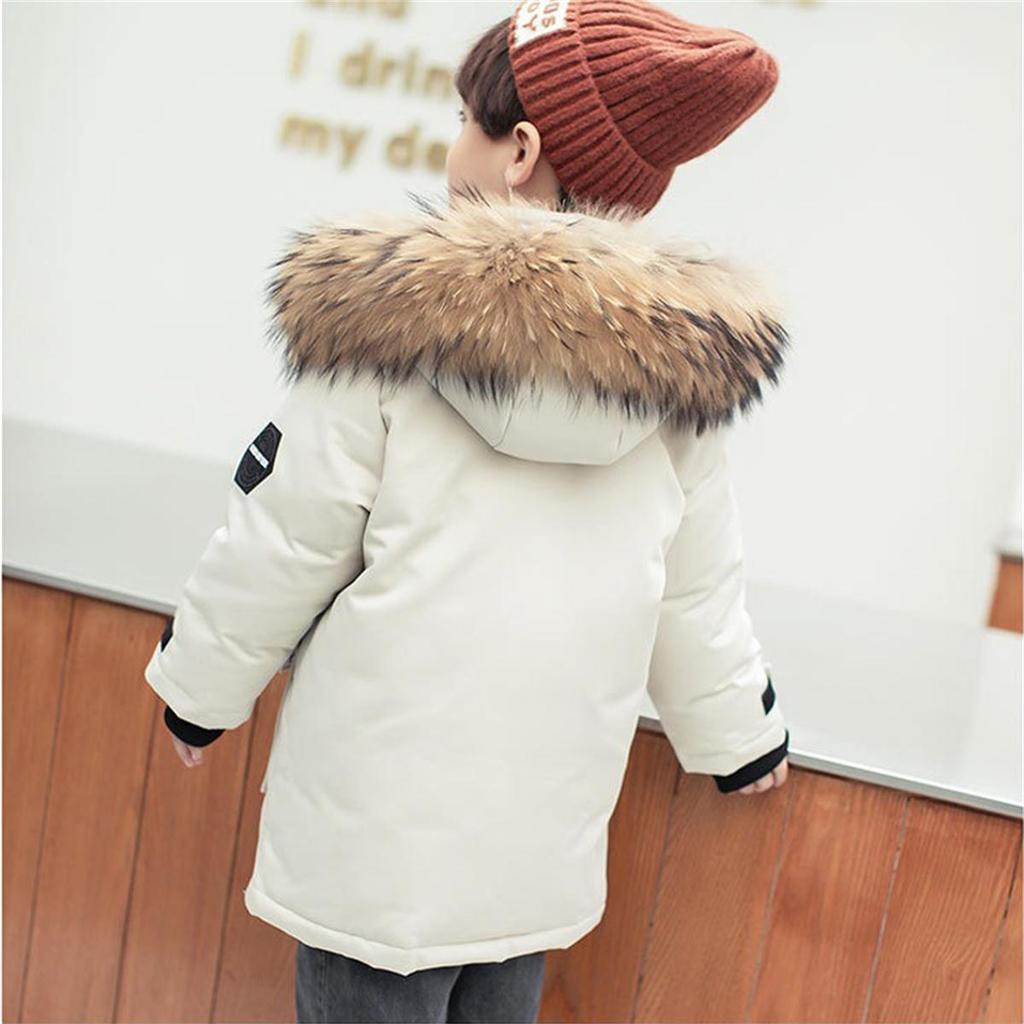 Winter Boys White Down Jacket Coat Baby Fur Collar Hooded CottonThicken Warm Soild Color Jacket For Children's Outwear Kids Clothes