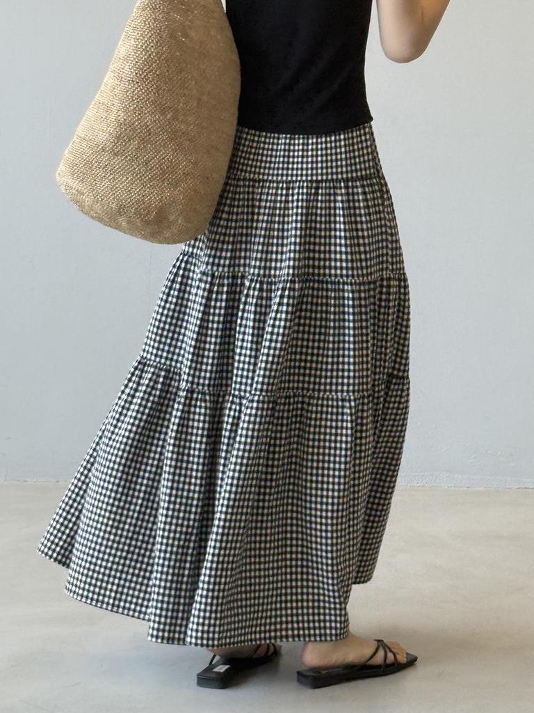 Женская миди-юбка А-силуэта в черно-белую клетку Yan Shuang, с высокой талией, свободного кроя, летний стиль