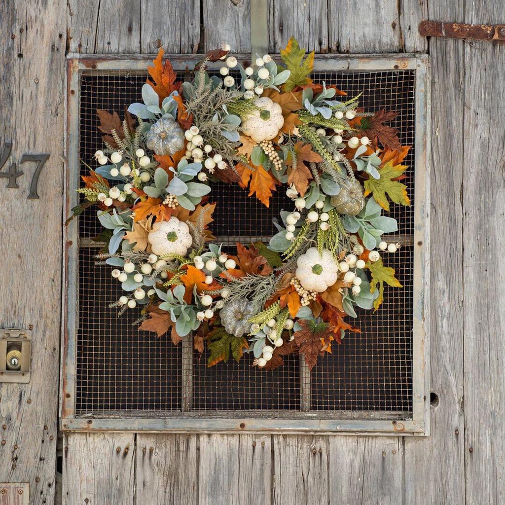 Halloween Thanksgiving Christmas Wall Decor Wreath Frosty Leaf Pumpkin Autumn Wreath Hanging Door Decoration