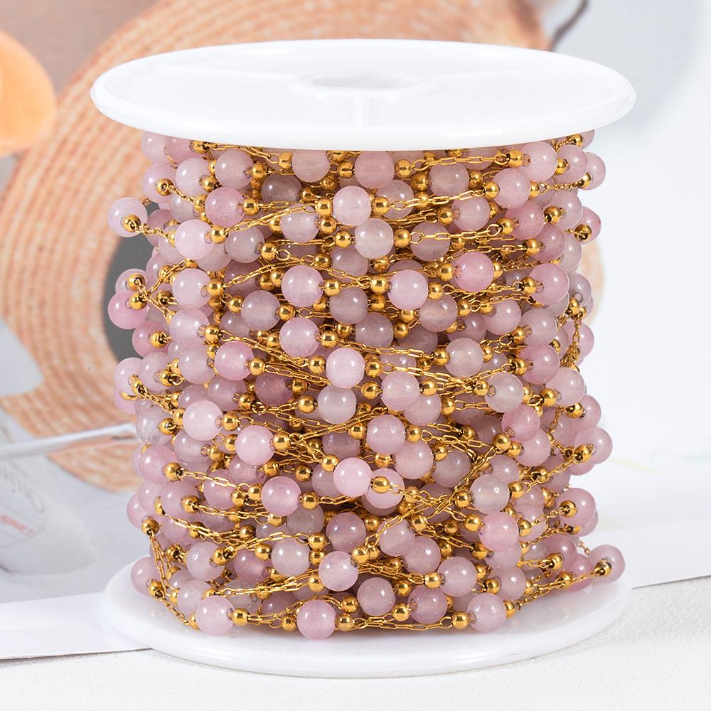 1M Stainless Steel Pink Ball Beads Beaded Chain 4.5mm Glass Crystal Link Chains for DIY Bracelet Necklace Jewelry Making Supply