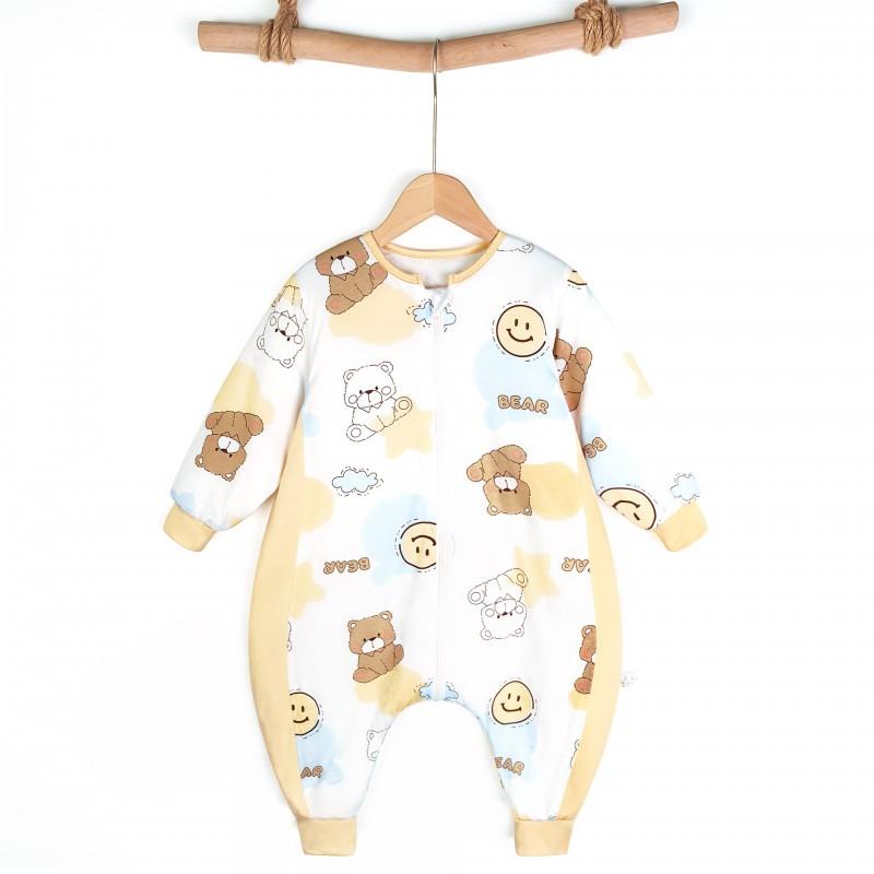 Теплый хлопковый пижамный комбинезон для малышей 1-3 лет, Осень-Зима, С закрытым животом, Анти-пинок