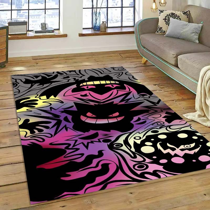 New ModelPokémon Gengar Themed XXL Rug Cool Gengar Patterns with Vivid Colors Dynamic Styles Designs Soft Floor Mat for Bedroom
