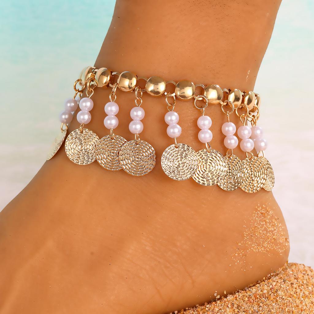 High Quality 2026 Retro Ethnic Style Anklet Bohemian Personality Fashion Shell Pearl Beach Vacation Foot Accessories