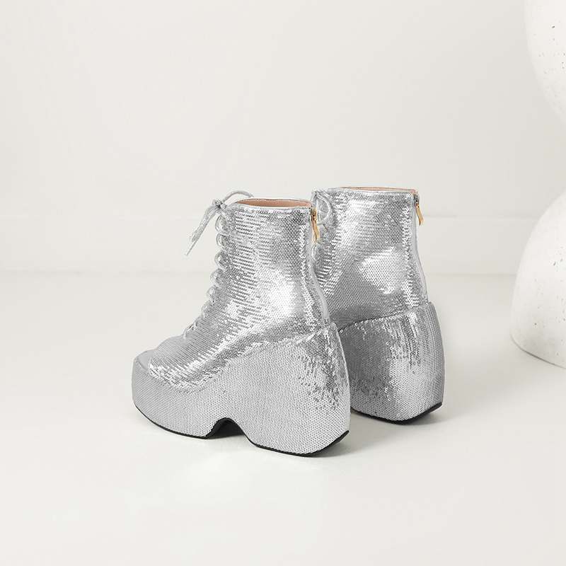 Krazing Pot Блестящая ткань весна лето размер 43 размер 42 женские платформы женские открытый носок сексуальные летние сапоги на шнуровке туфли-лодочки