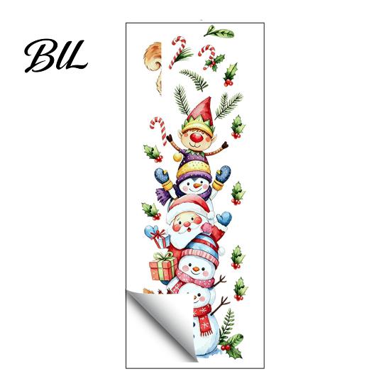 Watercolor Christmas Decor Wall Stickers with Snowman Santa Claus Elf Patterns, Peel And Stick Cartoon Decals for Windows Glass Doors, Self-Adhesive