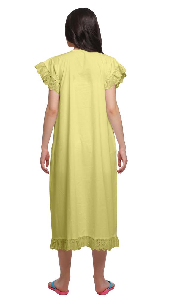 Moomaya Cotton Lace Neckline Sleepwear For Ladies Round Neck Womens