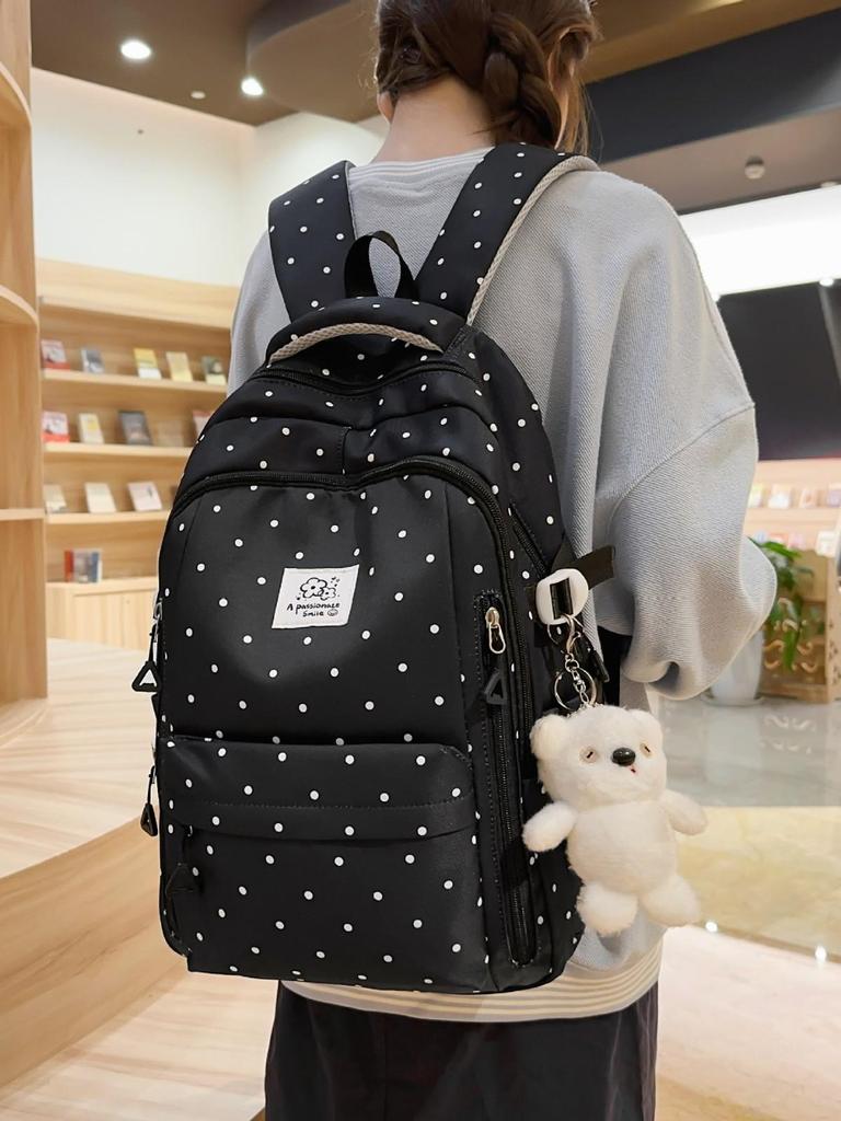 Рюкзак в горошек для студентов: Большая вместимость, Повседневный, для школы и прогулок