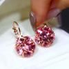 Super Sparkling Full Diamond Pink Zircon Earrings Jewelry Women