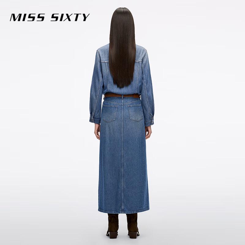 Miss Sixty Женское джинсовое платье-туника из лиоцелла с поясом, длинное, для работы