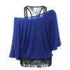 Size Women Plus Loose Vest Lace Stitching Oblique Collar Bat Tshirt Fashion