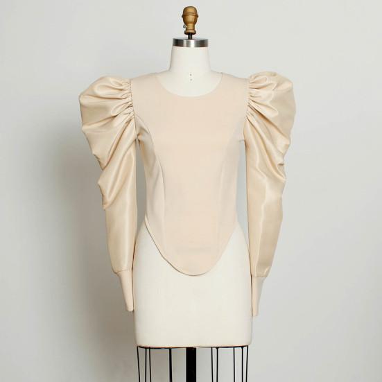 Женская блузка повседневная пэчворк рукав-буф, женская весенне-летняя облегающая блузка для вечеринки