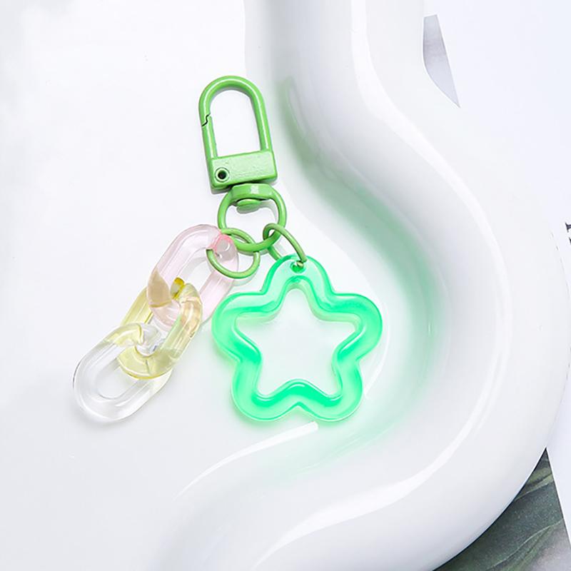 Metal Open Ring Keyrings Colorful Resin Five-Pointed Star Bell Pendant Keychain For Women Girl Car Hanging Trinket Key Holder