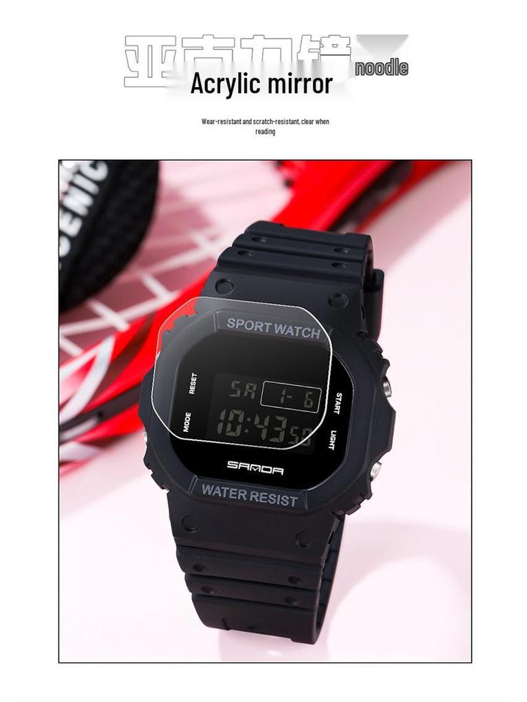 Sanda Multifunctional Waterproof Luminous Square Sport Watch - Fashionable Student Wristwatch