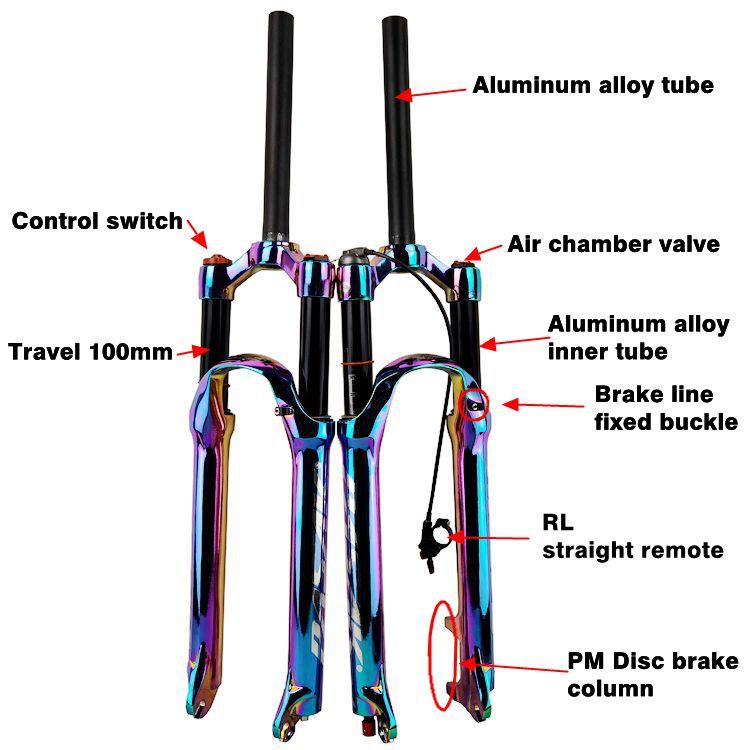 PASAK aluminum Alloy MTB Bicycle Fork Supension Air 26/27.5/29er Inch Mountain Bike 32RL100mm Fork For A Bicycle colour plating