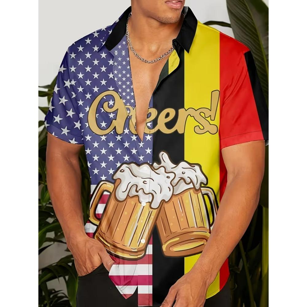 Beer Mug Pattern Print Men's Shirts Hawaii Short Sleeve Top Fashion Streetwear Casual Outdoor Men's and Women's Clothing Blouse