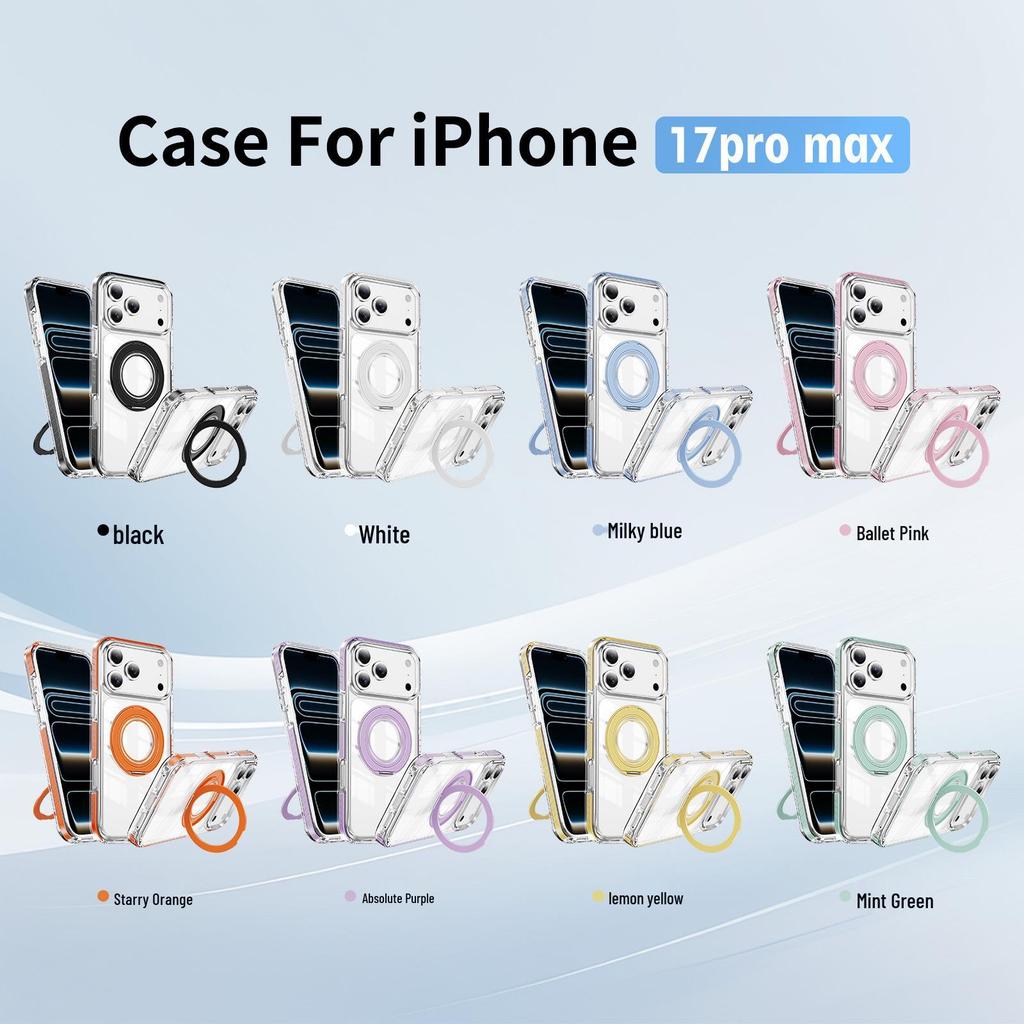Магнитный прозрачный чехол для iPhone 17 Pro Max с двухцветной вращающейся подставкой для Apple 16/15 Pro