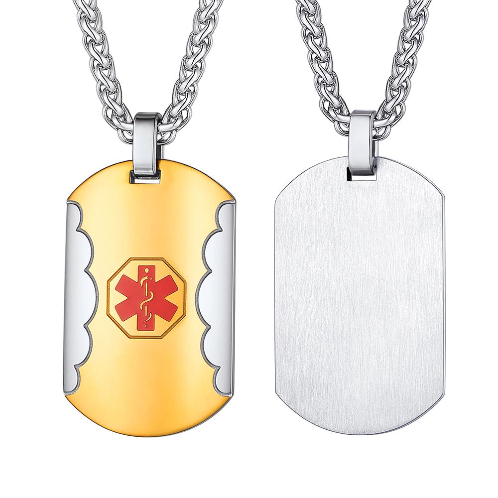 U7 Stainless Steel Custom Data Engrave ID Medical Alert Tag Necklace Men Women First Aid Allergy Infomation Emergcy Med Jewelry