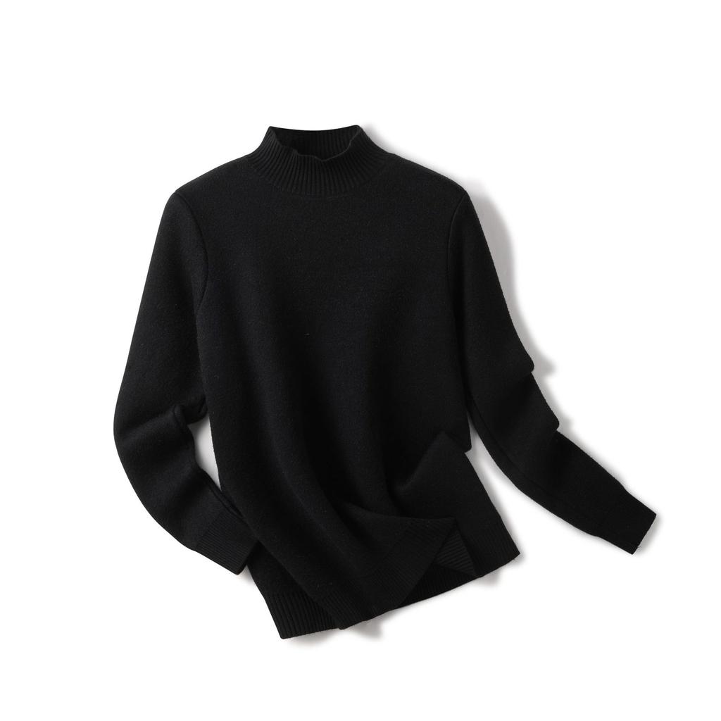 Женские зимние бархатные теплые свитера, однотонные повседневные джемперы на флисовой подкладке, корейские тонкие толстые вязаные пуловеры с полувысо...