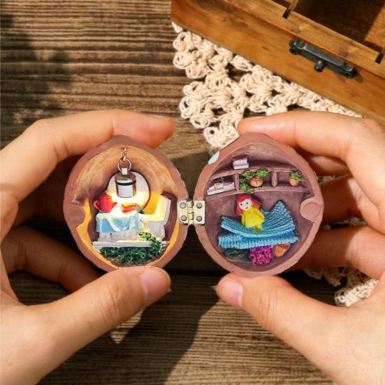 Украшение из скорлупы грецкого ореха с теплым светом Крошечный мир внутри орехового кукольного домика Миниатюрный книжный магазин Мини-библиотека Орнамент Дети Взрослые Подарок на день рождения