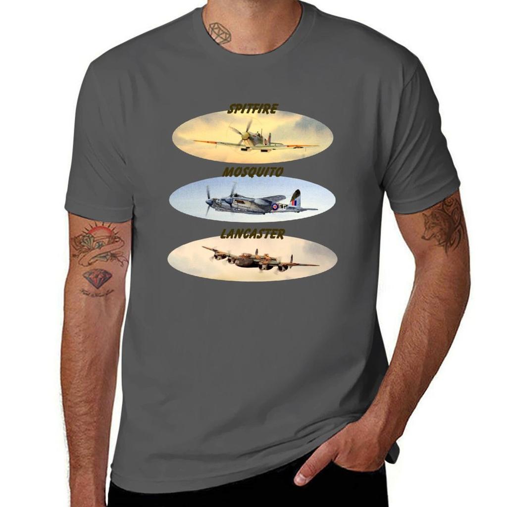 Spitfire Mosquito Lancaster Collages With Banners Tshirt Classic Graphic Short Sleeve Top