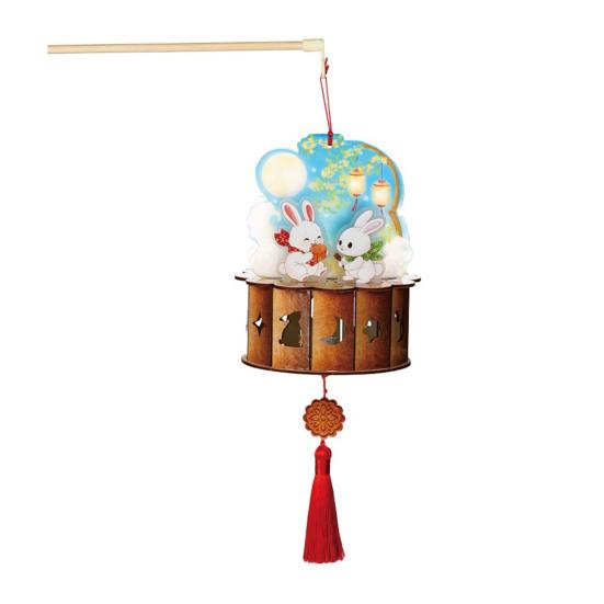 Mid Autumn Festival Decoration Mid-Autumn DIY Moon Rabbit Lantern Kit, 3D LED Handheld Lantern, Atmospheric Light Projection Ancient Style Craft