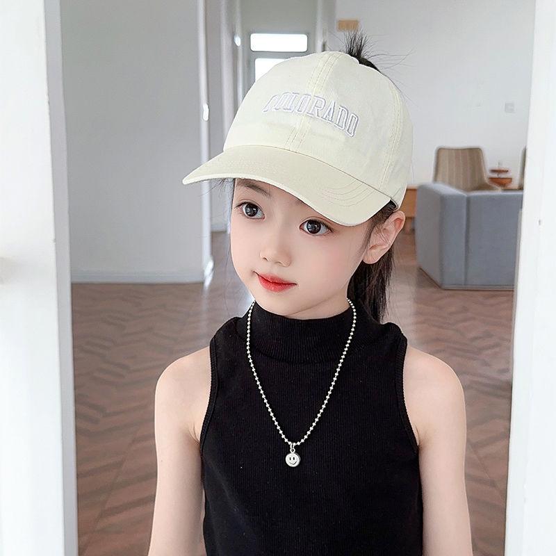 Girls Can Tie A Ponytail Hat Spring and Autumn Baseball Cap Children's Embroidered Fashionable Baseball Cap Girls Simple and Versatile Sun Protection