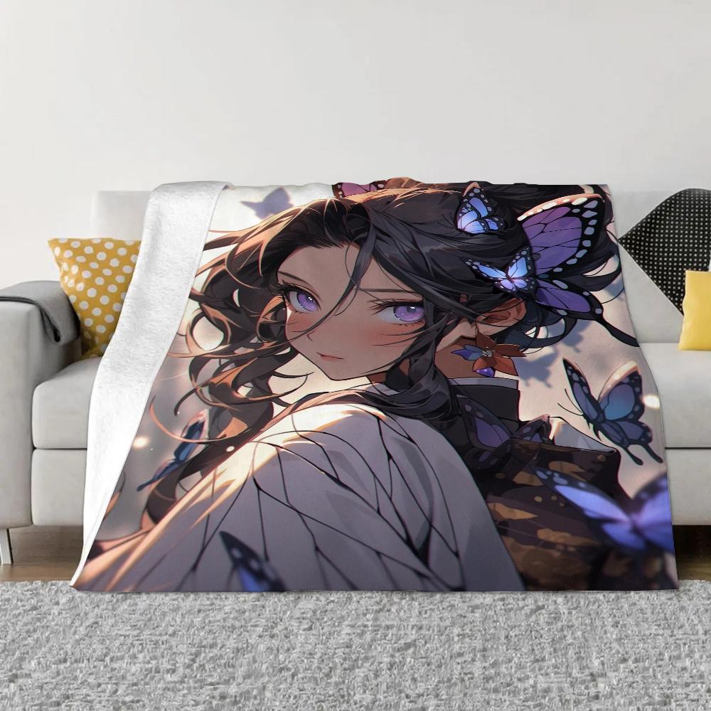 Мягкие пушистые одеяла Kochou Shinobu для декоративного дивана, вязаное пледное одеяло для дома и украшения, постельное белье из микрофибры, пляжное полотенце