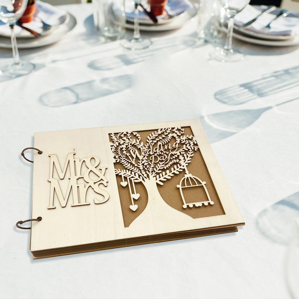 Деревянная книга пожеланий MRMRS LOVE для свадебного юбилея Альбом для подписей 40 страниц