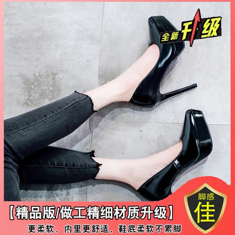 Весна и осень 12 см каблуки тонкие каблуки водонепроницаемые туфли женские лакированные женские туфли 2024 новые весенние и осенние одинарные туфли wo