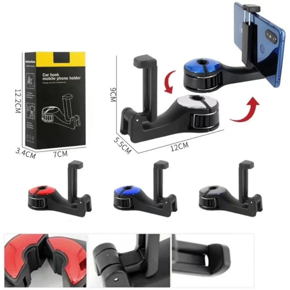 3 in 1 Car Back Seat Headrest Hook Mobile Phone Holder for Bag Purse Cloth Grocery Storage Hook Phone Holder Auto Fastener Clip