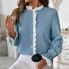 Women Spring Autumn Ruffles Lantern Sleeve Lacework Solid Color Elegant Shirt Top