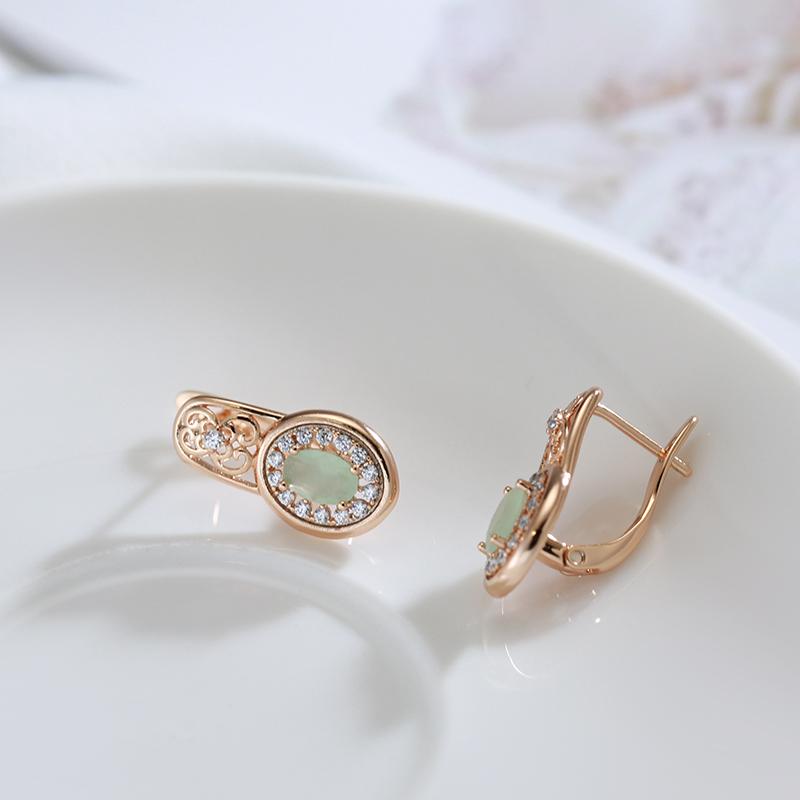 Новые Изумрудные Овальные Цирконы с Розовым Золотом Серьги-Капли Роскошный Хрустальный Цветок Женские Серьги Свадебные Этнические Украшения