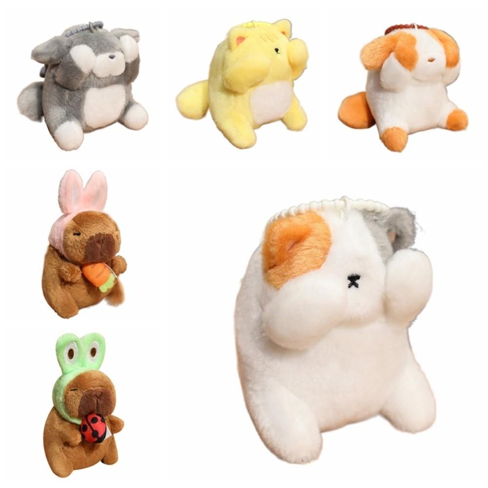 Animal Shy Cat Dog Keychain Funny Plush Doll Pendant Capybara Plush Pendant  Kid Boys