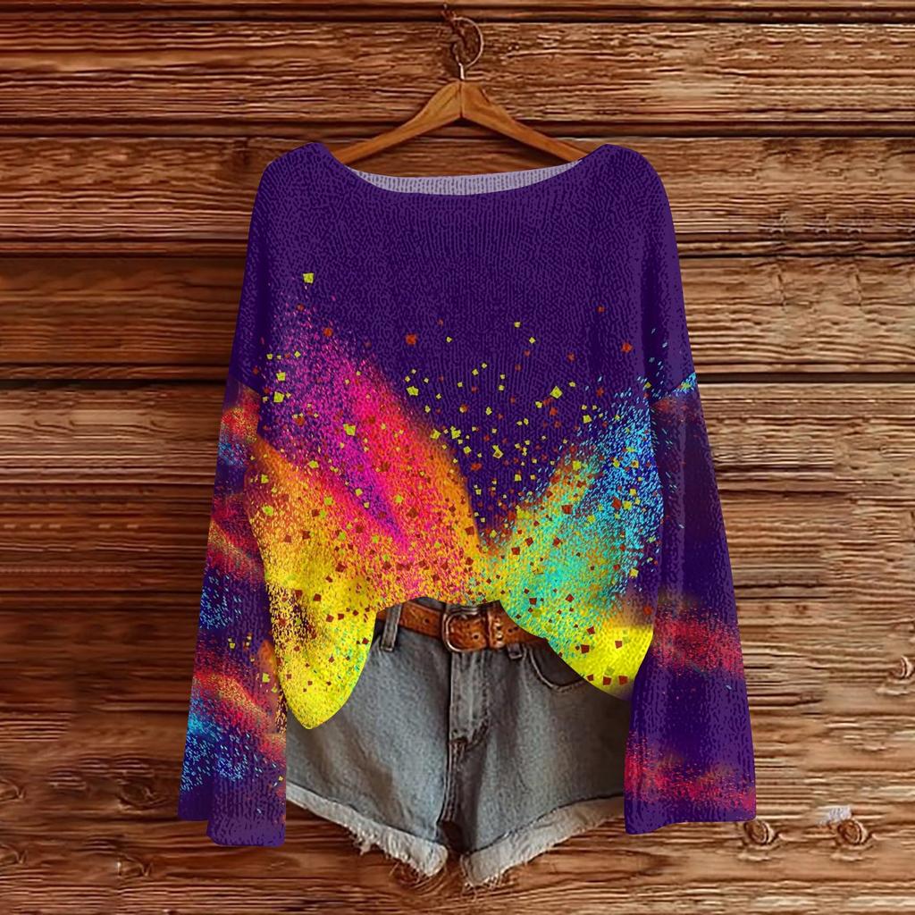 Женский модный пуловер с круглым вырезом, длинным рукавом и принтом, повседневный