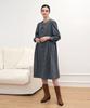 L By L Wool Grey Wine Button Puff Sleeve Dress