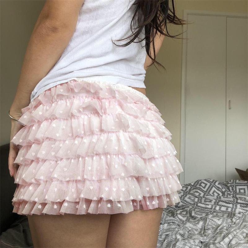 Lolita Y2k Bloomers Polka Dot Slim Shorts Women Kawaii Low Waist Layered Ruffle Elastic Pants Fashion Chic Casual Streetwear Trousures