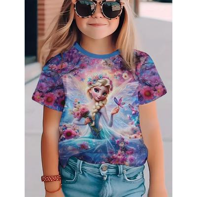 Мужские и женские футболки с коротким рукавом Disney - Мода Холодное сердце Повседневный топ с коротким рукавом для девочек