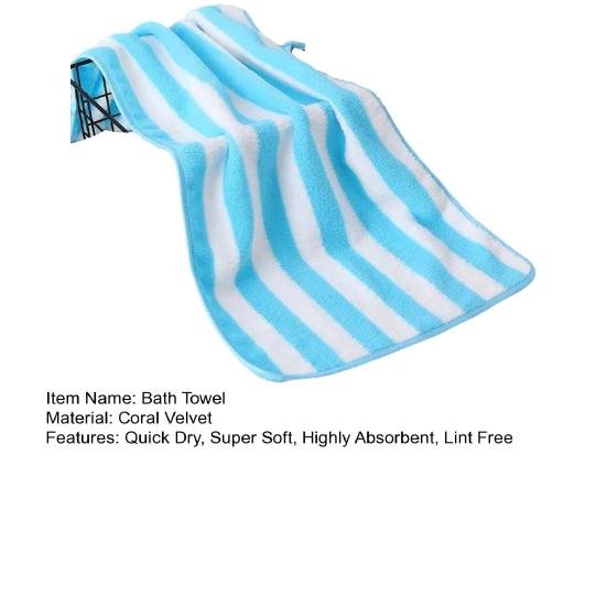 Bath Towel Super Soft Wide Striped Non-Fading Highly Absorbent Ultra-Thick Absorb Water Coral Velvet Thickened Bath Face Towel Washcloth Home Supplies