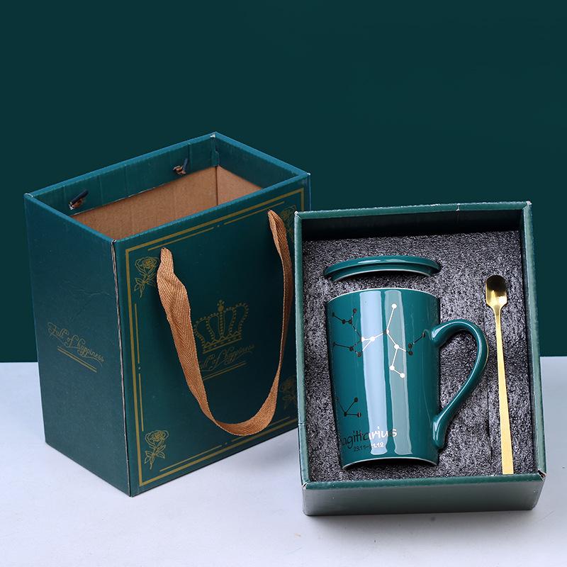 Керамическая кофейная кружка, набор посуды «Созвездие» с крышкой, золотая ложка, креативные чашки со знаком зодиака, подарки на день рождения для мужчин и женщин