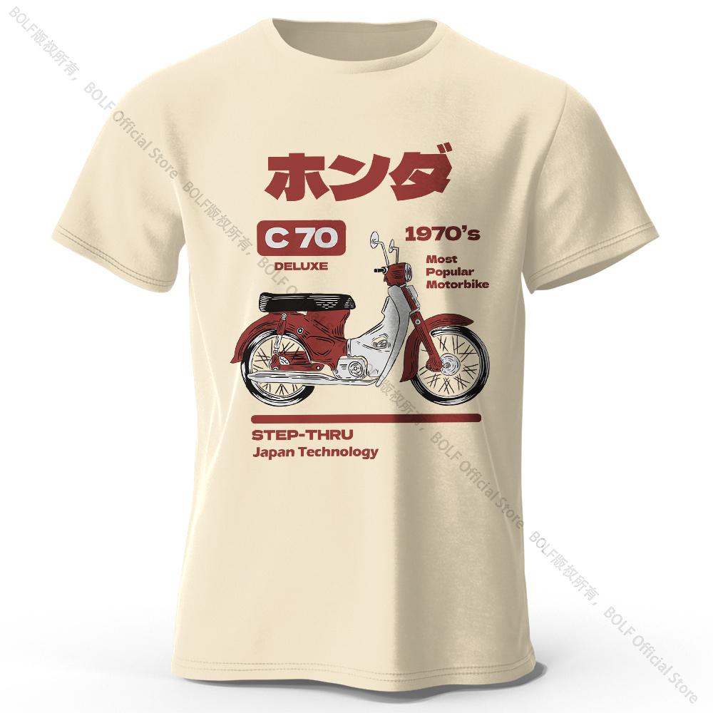 Japanese Retro Motorcycle Print 100% Cotton T-Shirt, Soft & Breathable Round Neck Short Sleeve Tee Unisex VintageStyle One Piece